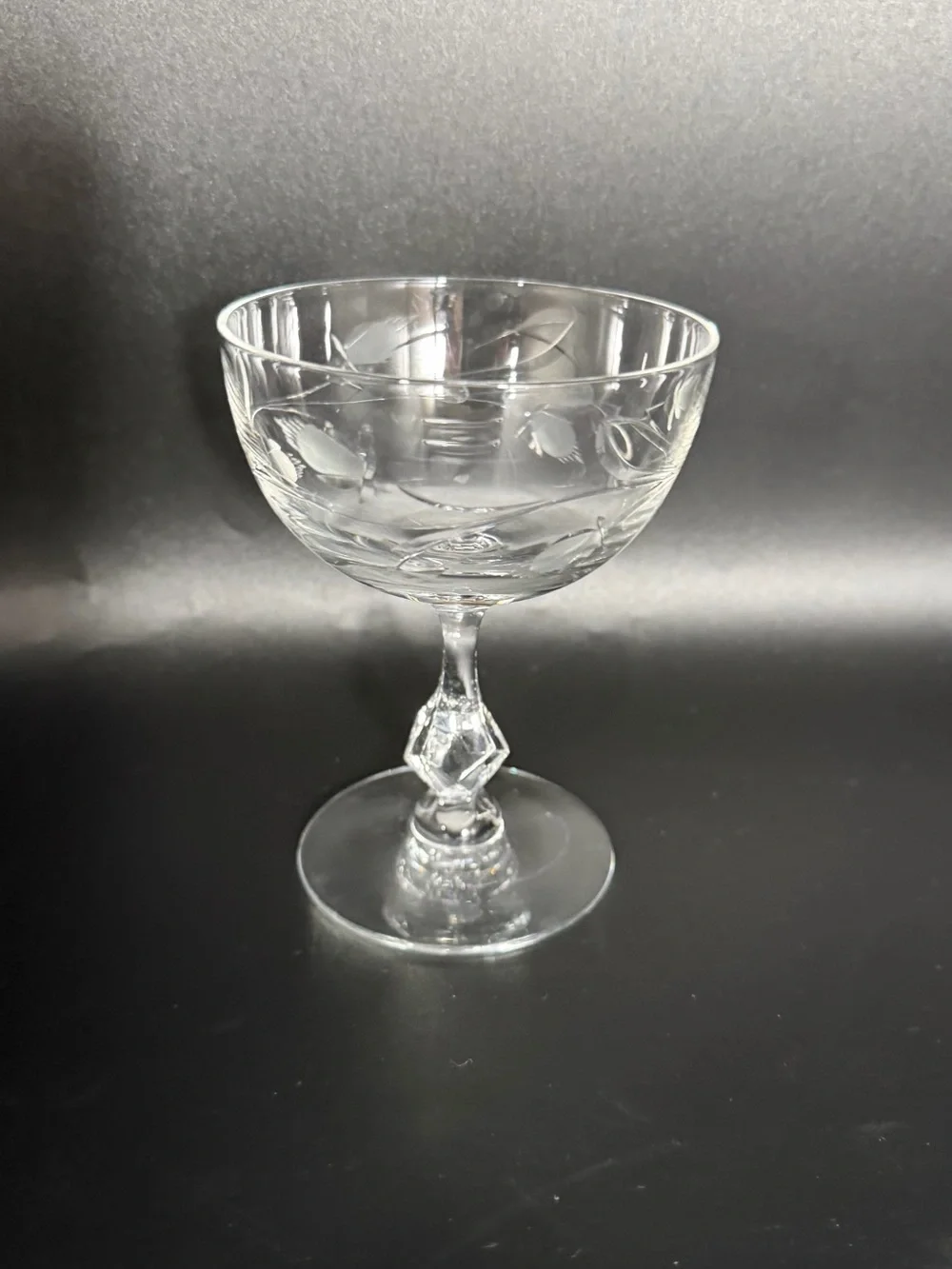 Vintage Etched Crystal Champagne Tall Sherbet Glasses Faceted Stem Set of 4